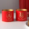 Caja de Dulces Cilíndrica Doble Felicidad Estampada en Oro Rojo, Caja de Empaque de Dulces de Boda de Gama Alta de Nicho, Caja Vacía para Recuerdos de Boda