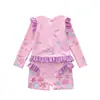 Traje de baño para niñas, traje de baño de una pieza de princesa con mangas largas, dobladillo con volantes, adecuado para niños pequeños y mayores, alta elasticidad