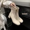 Botas ajustadas de tacón grueso y punta redonda estilo francés para mujer, botines, nuevas botas elásticas versátiles 2026, botas de moda de tacón medio, elegantes