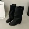 Botas de Caballero de Pierna Ancha de Moda Retro para Mujer 2026 Primavera y Otoño Nuevas Botas Vaqueras Occidentales de Tacón Grueso Estilo Francés de Gama Alta Venta al por Mayor