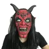 Cabelo preto rosto vermelho monstro máscara de terror baile de Halloween fantasia máscara de monstro antílope cabelo comprido adereços assustadores de performance