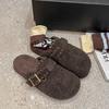 Sapatos Cinza Boken de Solado Grosso Pantufas de Pelo Baotou para Uso Externo Feminino Novidade Outono e Inverno 2025 Pantufas Slip-On Meio Algodão