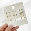 Set de Aretes Sencillos Mini Aretes de Botón Flor Pura Mujer Gentil Niña Princesa Aretes Combinados de Diamante Azul