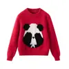 Suéter Infantil para Niños y Niñas, Cuello Semi Alto, Lana Pura, Patrón de Panda Pequeño, Engrosado, Para Niños Grandes y Pequeños, Corte Holgado, Rojo, Estilo Nuevo