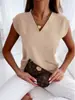 AliExpress 2025 Deseos Amazon Explosiones Verano Color Sólido Manga Corta Cuello en V Camisa de Mujer Camisa Ropa de Mujer
