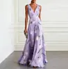 2026 Sitio Web Independiente Transfronterizo Europeo y Americano Nuevo Vestido de Noche con Estampado de Tulipanes para Mujer Sin Mangas Cuello en V Largo