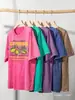 [Transfronterizo 230g] Camiseta Lavada para Mujer Estampado de Fruta de Limón Fresco Y2K Manga Corta Holgada Pieza Completa