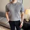 Dropshipping Camiseta de Punto Elástica de Manga Corta con Cuello Redondo para Hombre de Verano Versátil Suéter Fino de Punto de Manga Corta para Hombre
