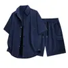 2026 Novo Estilo de Verão Masculino Solto Texturizado Manga Curta Camisa e Shorts Conjunto Tamanho Grande Moda Casual Esportivo Masculino