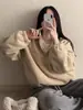 Moletom de lã com zíper frontal, gola alta macia e felpuda, mangas compridas, estilo Dongdaemun coreano, para mulheres, jaqueta hoodie casual solta, moderna