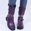 Juyuan En Stock 2026 Otoño/Invierno Nuevo Modelo Talla Grande Tacón Bajo Hebilla de Cinturón con Bloques de Color Botas para Mujer Estilo Europeo y Americano Botas de Cuero