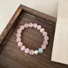 Pulsera elástica de cuentas con piedra ojo de gato rosa, dulce y elegante, para mujer, accesorio de muñeca simple, único, moderno y a la moda