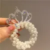 Tiara de Coroa Princesa Infantil Fita de Cabelo de Pérola Elástico para Cabelo Corda de Cabelo para Meninas Alta Elasticidade Corda de Cabelo Acessório de Coque para Cabelo