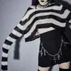 Diablo Subculture Loose Striped Gradient Sweater Rasgado Masculino e Feminino Lágrima Elástica Neutro Punk Comprimento Médio Tricotado
