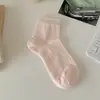 Calcetines blancos para mujer estilo ballet, calcetines cortos finos de verano, calcetines de malla de algodón transpirables de color liso hasta la mitad de la pantorrilla al por mayor