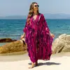 Vestido Largo Estampado de Cuello en V Estilo Bohemio Nuevo 2026, Cubre-traje Holgado Protector Solar, Vestido para Vacaciones en la Playa