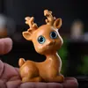 Sándalo Dorado Ciervo Creativo Juego de Mesa Tallado en Madera Curado Ojos Lindos Ciervo Adornos para Escritorio de Sala de Estar Regalo para Niñas Niños