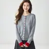 Cárdigan de Cachemira para Mujer con Botones de Color Contrastante, Cuello Redondo, Delgado y Cálido, Adelgazante, Casual, Ropa de Punto Versátil