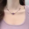 Collar de Amatista Natural para Mujer, Nueva Cadena de Suéter con Cuentas Degradadas Estilo Chino, Cadena de Cuello Versátil de Lujo Ligero Retro de Alta Gama