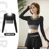 Ropa de Yoga Deportiva para Correr de Manga Larga con Bloques de Color, Elástica Alta, Adelgazante, a Prueba de Golpes, Falsa de Dos Piezas, Top de Yoga para Mujer