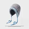 Gorro de Lana Tejido con Orejas de Oso Lindas para Mujer Otoño e Invierno Nuevo Gorro de Felpa Cálido para Cabeza Grande Protección Auditiva Bolsa Gorro