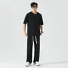 Traje Deportivo Casual para Hombre Primavera y Verano 2025 Nueva Moda Holgado Manga de Cinco Puntos Pantalones de Pierna Ancha Conjunto de Dos Piezas