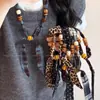 Bufanda de Seda con Cuentas de Cuadros Retro Collar Cadena para Suéteres de Mujer Otoño e Invierno Nuevo Versátil Diario Accesorios Decorativos Exquisitos de Nicho