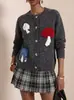 Cardigan de Tricô Jacquard Novo Estilo Outono Inverno 2026 Feminino Solto Macio Fashionável Feminino Gola Redonda Manga Longa Jaqueta de Tricô