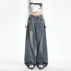 Jeans de pierna ancha plisados de cintura alta estilo americano 2026 para mujer, lavados y desgastados, muy acampanados, hasta el suelo, de corte holgado, pantalones de mezclilla fluidos