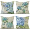 Funda de almohada de lino con estampado de letras de hortensia nueva transfronteriza de Amazon para cojín de sofá de sala de estar en casa, mesita de noche
