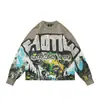 Camiseta Informal de Manga Larga para Hombre y Mujer con Estampado de Alienígena Retro Americano Street Hip-Hop Holgada Emoción Mixta de Moda