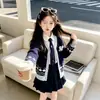 Conjunto de Policía Conejita para Niña Cardigan de Punto Primavera y Otoño Falda Plisada Estilo Universitario Camisa Vestido para Chica Grande