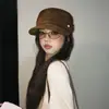 Sombrero de Monta de Ala Plana Marrón Gamuza para Mujer, Nuevo Sombrero Newsboy Estilo Británico Vintage Otoño e Invierno, Sombrero de Cabeza Grande para Otoño