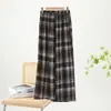 Pantalones de pijama de algodón y seda Verano Sueltos Talla grande Pierna ancha Aspecto estilizado Pantalones de mujer Ropa de casa informal Pantalones casuales de algodón artificial