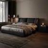 Móveis de quarto: cama de luxo leve 1,5m, cama de couro para apartamento pequeno 1,8m, cama grande para quarto principal, cama de casal para casamento, cama italiana minimalista com armazenamento