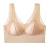 Ropa interior femenina de encaje de seda helada con copa triangular fija y envuelta en el pecho, cómoda y sin aros de acero, agradable para la piel, transpirable y para verano.
