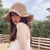 Nuevo Sombrero de Sol de Verano Tejido Hueco Lindo con Tema de Flores y Ala Ancha, Sombrero de Pescador para Vacaciones en la Playa junto al Mar y Protección Solar