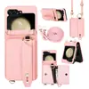 Adecuado para Samsung Z Flip7 Funda de Teléfono con Tarjetero, Z Flip6 Correa de Muñeca Cruzada Soporte Funda Protectora Plegable