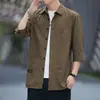 Camisa de Manga Corta Fina de Algodón Estilo Japonés de Verano Abrigo de Moda Holgado para Hombre Ropa Exterior Casual Camisa de Siete Mangas