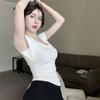 [Venta al por Mayor Transfronteriza] Camiseta de Manga Corta para Mujer con Cuello en V en el Hombro Derecho, Chic y Única, Ajustada, Estilo Francés Corto, Top de Manga Corta con Volantes