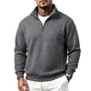 Sudadera con cremallera a media altura y cuello alto, color liso, jacquard, para hombre, otoño e invierno, informal, de peso pesado, manga larga, jersey