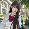 Peruca de Halloween Dekulera para Mulheres Cosplay Cabelo Longo Liso com Mechas Vermelhas Role-Playing Peruca de Halloween de Rua