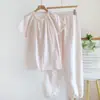 Pijama de Gasa de Algodón Puro Estilo Nuevo de Verano Pantalones Cortos de Manga Corta Florales Cárdigan Delgado Ropa de Casa Estilo Dulce para Mujer