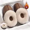 Pantuflas de cuero y algodón impermeables para mujer, engrosadas para el invierno, con ribete de pelo para retener el calor, antideslizantes, resistentes a la suciedad, adecuadas para uso en casa y al aire libre, pantuflas de algodón de punta cerrada