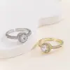 Anillo Abierto Ajustable Redondo de Cobre Incrustado con Circonita, Nuevo Anillo Brillante de Alta Gama Transparente, Otoño e Invierno Transfronterizo
