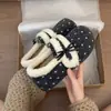 Zapatos de algodón con suela blanda, lunares, tacón oculto, para mujer, zapatos de algodón posparto, slip-ons estilo coreano, 2026, forro polar, lazo, invierno