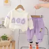 Traje de Vestido Nuevo de Primavera 2025 para Niñas Elegante Moda Infantil Bebé Otoño y Primavera Letra Flor Manga Larga Conjunto de Dos Piezas de Moda