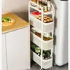 Prateleira de armazenamento para espaços estreitos na cozinha, armário de armazenamento multifuncional para geladeira, cesta de legumes e carrinho pequeno portátil para o banheiro.