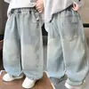 Temporada de primavera y otoño, pantalones vaqueros plisados para bebés niños, estilo coreano, elegantes y holgados, casuales, diseño de pierna curva, pantalones para niños, calidad de exportación