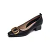 Zapatos de tacón alto de punta cuadrada estilo francés para mujer, nuevos zapatos de trabajo profesionales para primavera y otoño 2023, elegantes zapatos de tacón grueso estilo hada para mujer